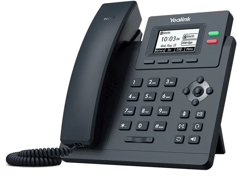 Yealink desk phone with a corded handset